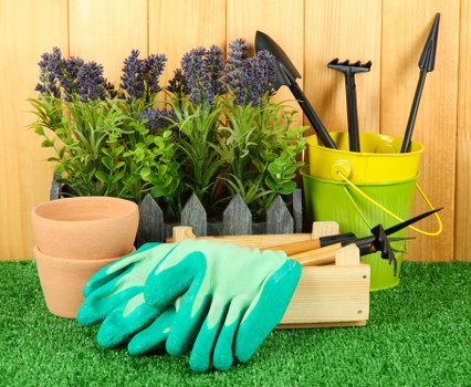 Supervised landscaping work with safety controls in place